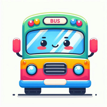 Cute cartoon bus character. Vector illustration isolated on white background.のイラスト素材