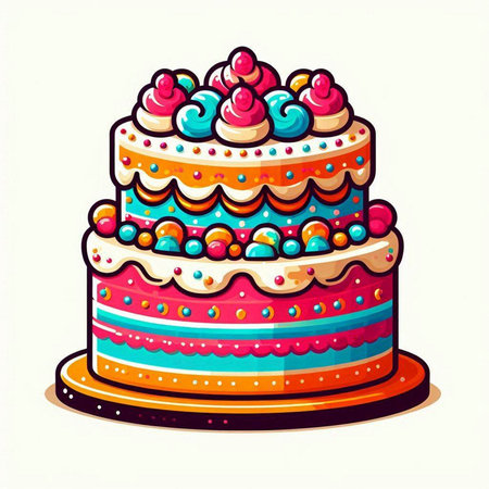 Birthday cake with colorful cream and sprinkles. Vector illustration.のイラスト素材