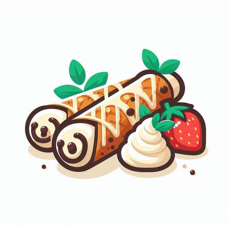 Crepes with whipped cream and strawberries. Vector illustration isolated on white background.のイラスト素材