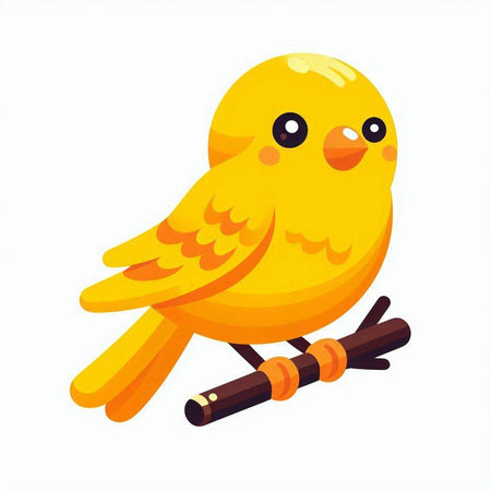 Cute yellow bird sitting on a branch. Vector illustration isolated on white background.のイラスト素材