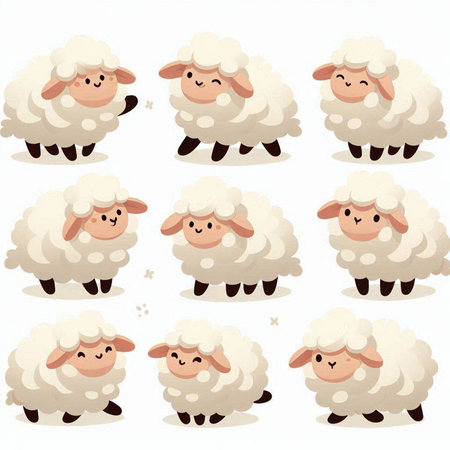 Cartoon sheeps set. Vector illustration of cute sheeps.のイラスト素材