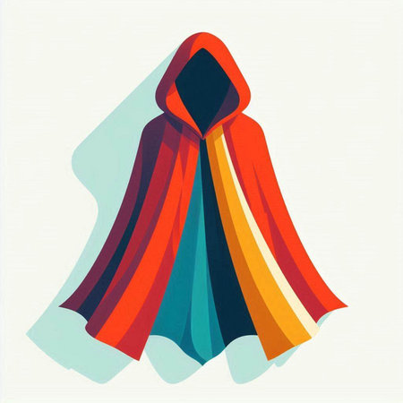 Colorful illustration of a hooded cloak on a white background.のイラスト素材