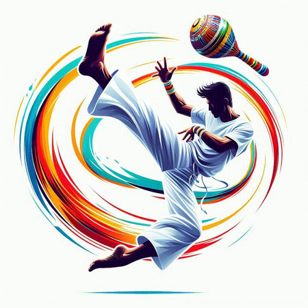 Vector illustration of handball player jumping with ball on colorful abstract backgroundのイラスト素材