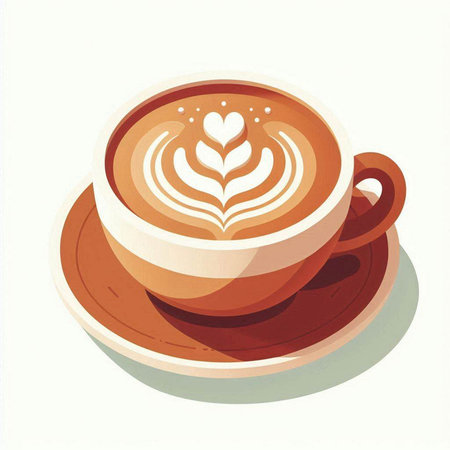 Coffee cup with latte art on white background. Vector illustration.のイラスト素材