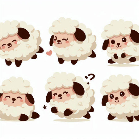 Sheep with different emotions. Cute cartoon character. Vector illustration.のイラスト素材