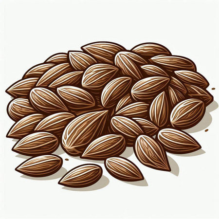 Illustration of a pile of almond nuts on a white background.のイラスト素材