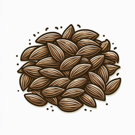 Illustration of Almond seeds on white background. Vector illustration.のイラスト素材