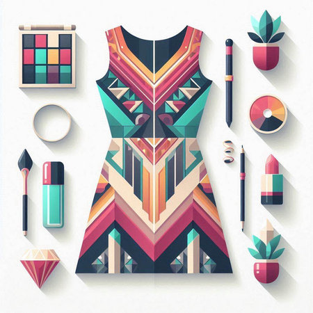 Vector set of fashion icons and accessories in trendy flat style. Colorful elements for design.のイラスト素材