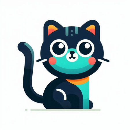 Cute cartoon black cat with big eyes and big ears. Vector illustration.のイラスト素材