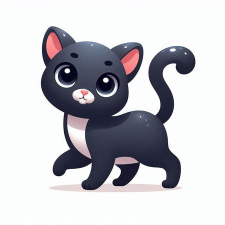 Cute cartoon black cat isolated on white background. Vector illustration.のイラスト素材
