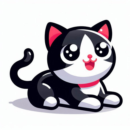 Illustration of a cute black and white cat on a white backgroundのイラスト素材