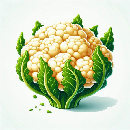 Cauliflower with leaves on a white background. Vector illustration.のイラスト素材