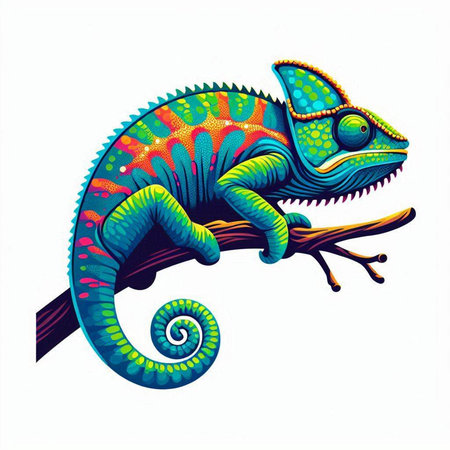 Colorful chameleon isolated on white background. Vector illustration.のイラスト素材