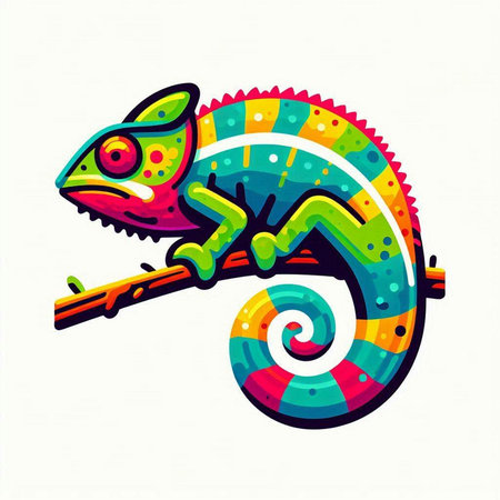 Colorful chameleon on white background. Isolated vector illustration.のイラスト素材