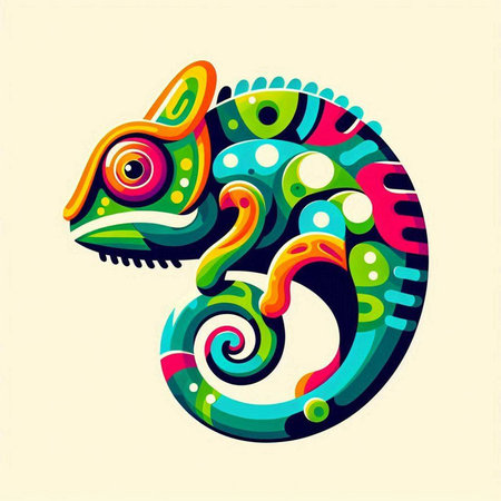 Colorful chameleon on a light background. Vector illustration.のイラスト素材