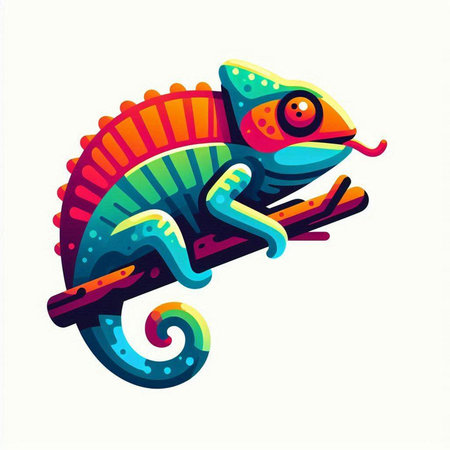 Colorful chameleon isolated on white background. Vector illustration.のイラスト素材