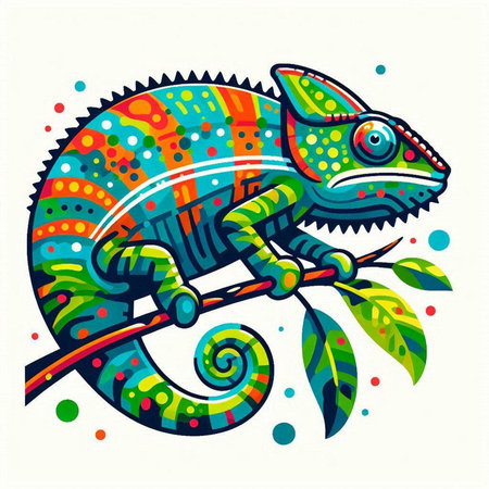 Colorful chameleon isolated on white background. Vector illustration.のイラスト素材