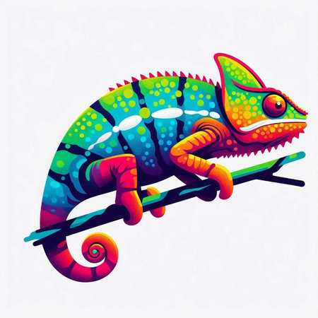 Colorful chameleon isolated on white background. Vector illustration.のイラスト素材
