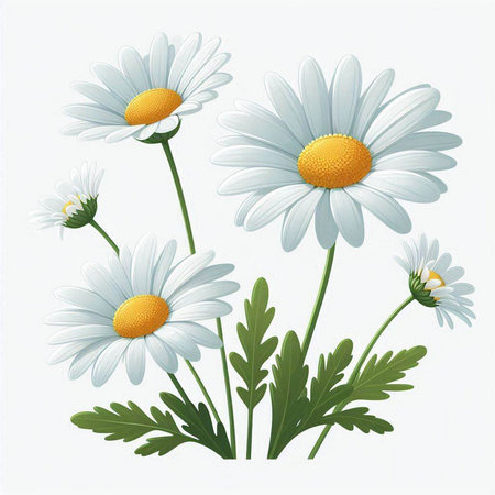 Chamomile flowers isolated on white background. Vector illustration.のイラスト素材
