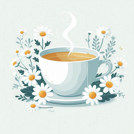 Cup of tea with chamomile flowers. Vector illustration.のイラスト素材