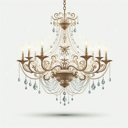 Vintage crystal chandelier. Vintage chandelier with candles.のイラスト素材