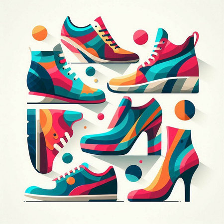 Fashion shoes collection. Vector illustration. Colorful footwear set.のイラスト素材