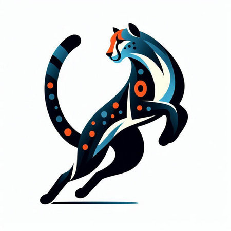 Vector image of a stylized leopard jumping in the air.のイラスト素材