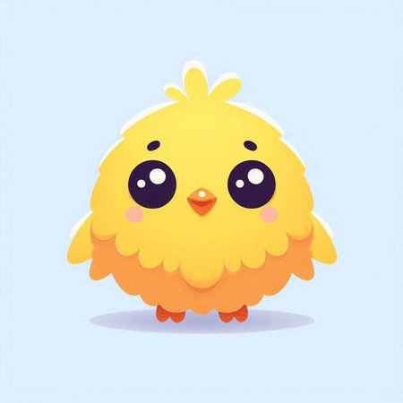 Cute yellow chicken on blue background. Cartoon character. Vector illustration.のイラスト素材