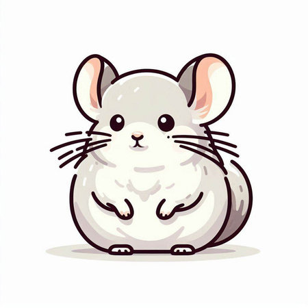 Cute little white chinchilla sitting on white background. Vector illustration.のイラスト素材