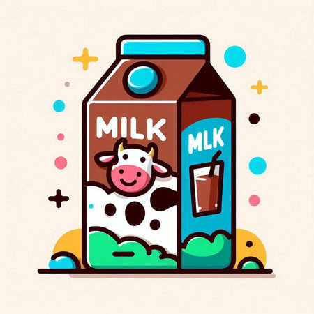 Milk box with cow and glass of milk. Vector illustration.のイラスト素材