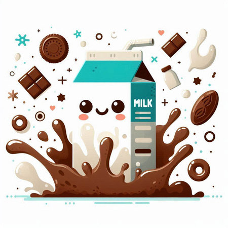 Cute cartoon milk carton with chocolate and ice cream. Vector illustration.のイラスト素材
