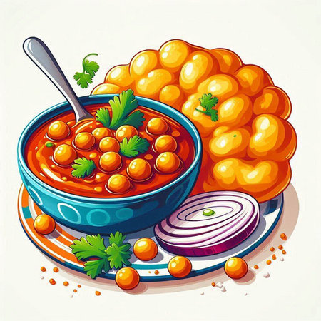 Illustration of a bowl of chickpeas soup with onion and parsleyのイラスト素材