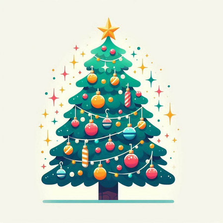 Christmas tree with toys and ornaments. Vector illustration. Eps 10のイラスト素材