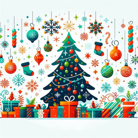 Merry Christmas and Happy New Year. Colorful vector illustration.のイラスト素材