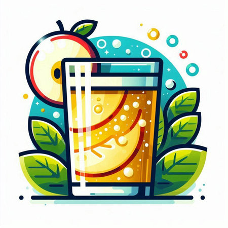 Cocktail with apple and mint. Vector illustration in flat style.のイラスト素材