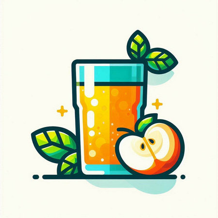 Apple juice in a glass with slices of apple. Vector illustration.のイラスト素材