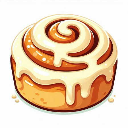 Illustration of a cinnamon roll with icing on a white background.のイラスト素材