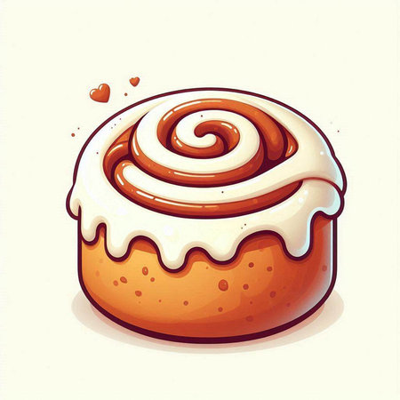 Cinnamon roll. Vector illustration of sweet bun with cream frosting.のイラスト素材