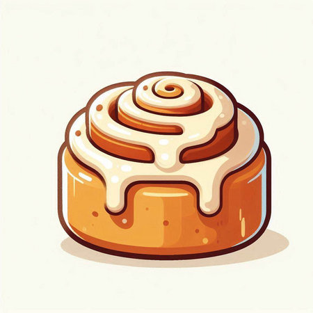 Cinnamon roll. Vector illustration of a cinnamon roll with icing sugar.のイラスト素材