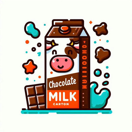 Milk carton with cow and chocolate bar. Vector illustration.のイラスト素材