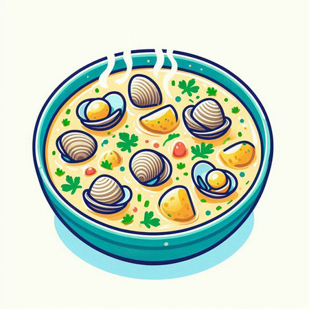 Vector illustration of a bowl of chinese soup with clams.のイラスト素材