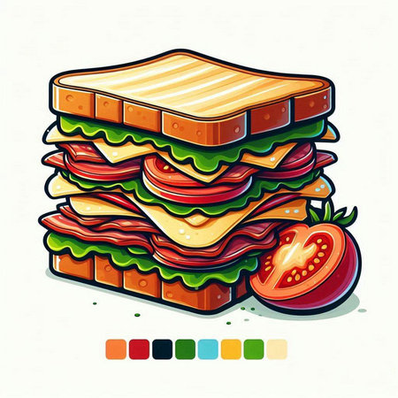 Sandwich vector illustration. Vector illustration of a sandwich with tomato.のイラスト素材