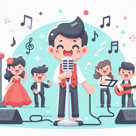Karaoke party, karaoke concert. Cartoon vector illustration.のイラスト素材