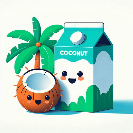 Milk carton and coconut on white background. 3d illustrationのイラスト素材