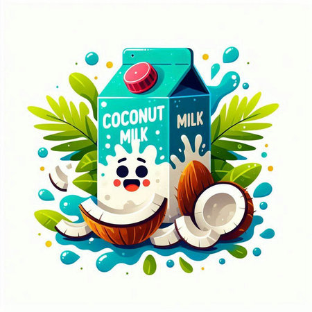 Coconut milk in a carton box. Vector illustration.のイラスト素材