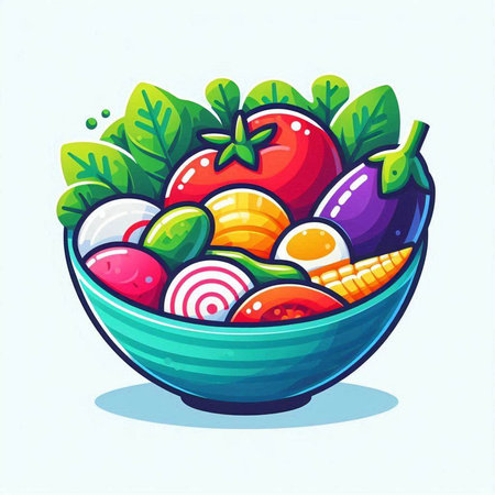 Vegetable salad in a bowl. Vector illustration of a cartoon style.のイラスト素材