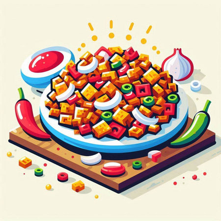 Tofu in a plate. Vegetarian food. Vector illustrationのイラスト素材