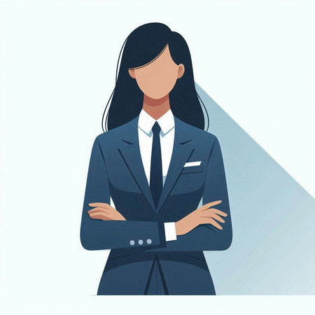 Businesswoman standing with crossed arms. Vector illustration in flat style.のイラスト素材