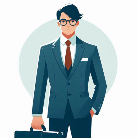 Businessman with briefcase. Vector illustration in a flat style.のイラスト素材