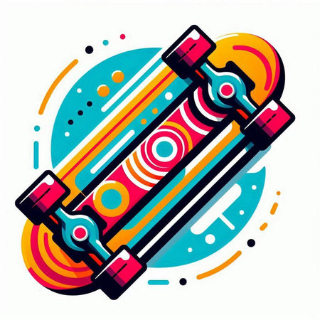 Skateboard on abstract colorful background, vector illustration. Flat style.のイラスト素材